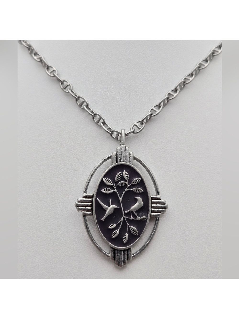 Lia Sophia Aviary Birds Pendant Necklace Matte Silver Tone 80s Collectible